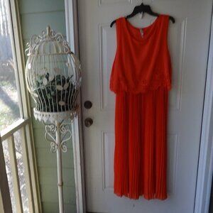 MAGIC brand maxi dress 3X, coral color sleeveless pull over round neck pleates